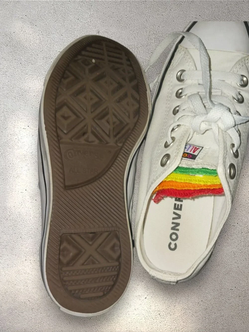Converse Chuck Taylor All Star Rainbow Tongue Low Top Sneakers White Women's 6.5
